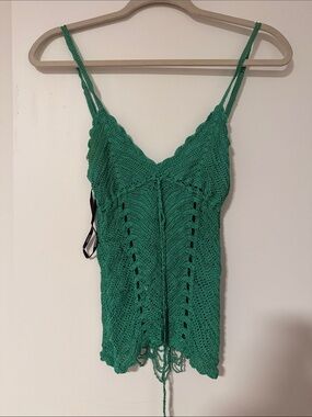 XOXO Emerald Green Crochet V-Neck Spaghetti Strap Camisole